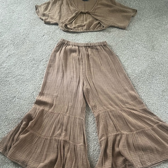 Anthropologie Pants - Anthropologie Brown Flare Pants and Top (100% cotton)